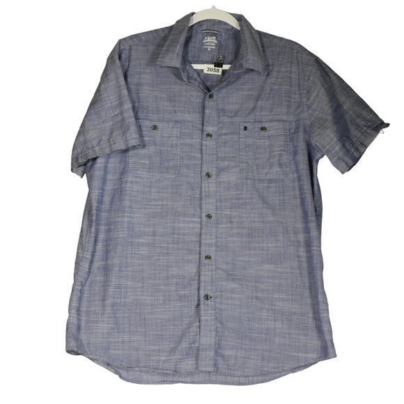 Izod Saltwater Heathered Blue Button Up Shirt Men XL Blue Chambray Short Sleeve - Picture 1 of 11